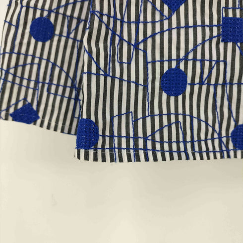 NUNO 布 produced by nuno ストライプ 刺繍 七分袖 バックトゥフロントボートネックブラウス レディース