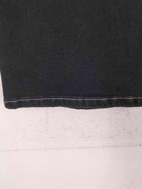 背面刺繍デザインウォッシュ加工フレアブラックデニムパンツ Y2K レディース
