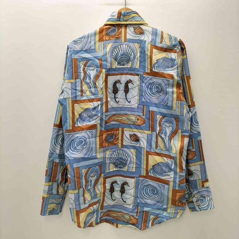 襟芯 デカ襟 タツノオトシゴ 総柄 L/S ポリ シャツ メンズ import:L