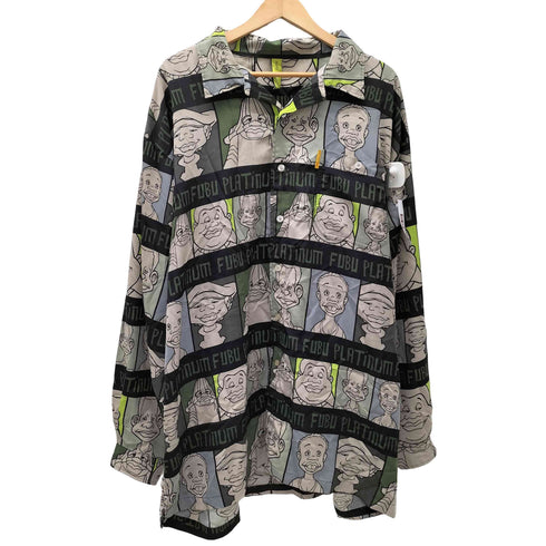 プラティナムフブ platinum fubu 00S FAT ALBERT LONG SLEEVE SHIRTS 総柄 開襟 オープンカラー ポリ シャツ ビッグサイズ メンズ XXXL