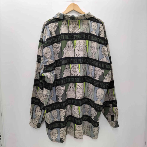 プラティナムフブ platinum fubu 00S FAT ALBERT LONG SLEEVE SHIRTS 総柄 開襟 オープンカラー ポリ シャツ ビッグサイズ メンズ XXXL