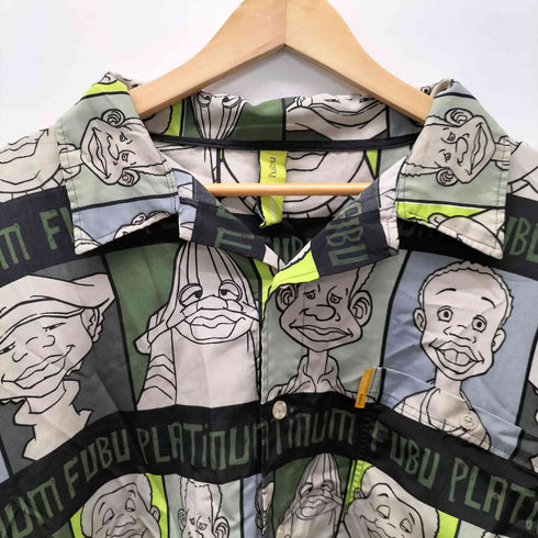 プラティナムフブ platinum fubu 00S FAT ALBERT LONG SLEEVE SHIRTS 総柄 開襟 オープンカラー ポリ シャツ ビッグサイズ メンズ XXXL