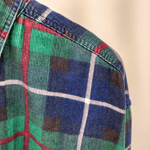 エルエルビーン L.L.Bean 80S USA製 プリント コーデュロイ チェック シャツ メンズ import:L