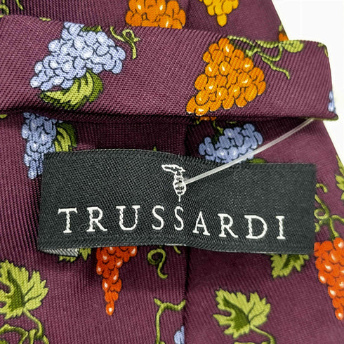 トラサルディ TRUSSARDI イタリア製 フルーツ ブドウ 総柄 シルク ネクタイ メンズ