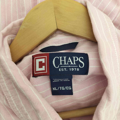 チャップス CHAPS 00S ロゴ刺繍 ストライプ B.D. L/S コットン シャツ メンズ import:XL