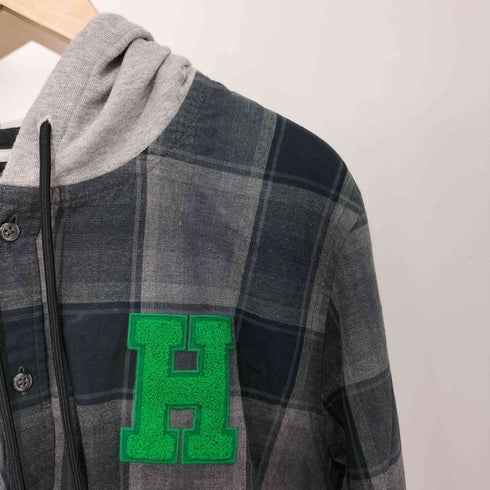 トミーヒルフィガー TOMMY HILFIGER REGULAR FIT ロゴワッペン フーディ チェック シャツ メンズ import:M