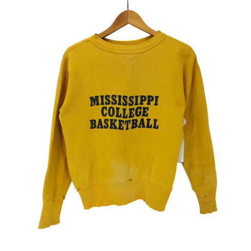 50S MISSISSIPPI COLLEGE BASKETBALL 前Vガゼット 4本針縫製 ロングリブ ボロ 襤褸 カレッジ プリント スウェット メンズ