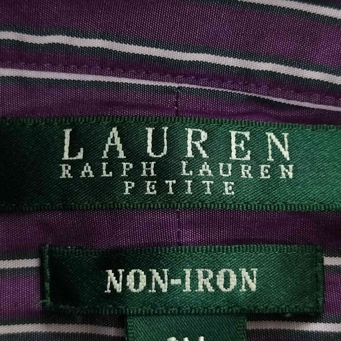 ローレンラルフローレン LAUREN RALPH LAUREN PETITE NON-IRON ロゴ刺繍 ストライプ レギュラーカラー シャツ レディース PM