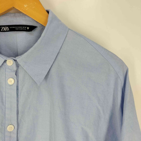 ザラ ZARA 裾ドローコード バックギャザー ワイドシルエット レギュラーカラー シャツ レディース S-M