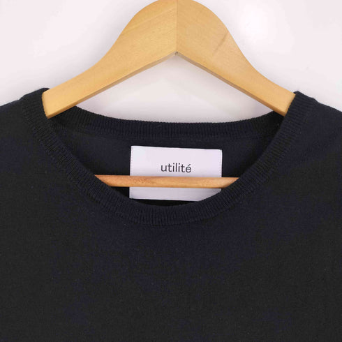 utilite フリルスリーブ コットンカシミヤ クルーネック ニット セーター レディース