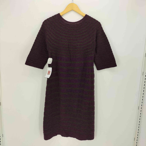 ハートイッセイミヤケ Haat ISSEY MIYAKE ボーダー パイル地 五分袖 ミディワンピース レディース JPN:2