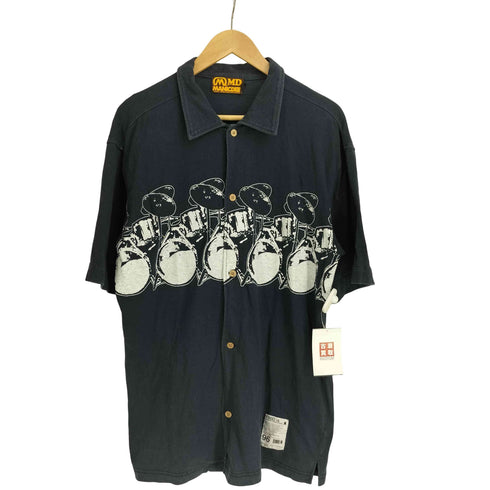 MANICDEE 木ボタン フロントプリント S/S コットンシャツ メンズ