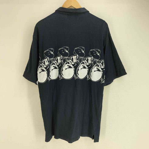 MANICDEE 木ボタン フロントプリント S/S コットンシャツ メンズ