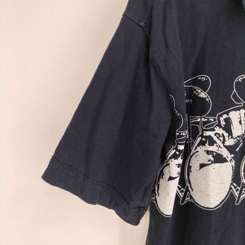 MANICDEE 木ボタン フロントプリント S/S コットンシャツ メンズ