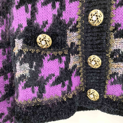 chamois royal 金ボタン 総柄 ニットカーディガン レディース