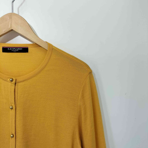 レオナール LEONARD メタルバーツラインストーン袖装飾カシミヤ混ウールカーディガン レディース import:L