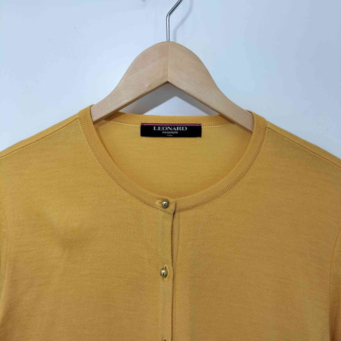 レオナール LEONARD メタルバーツラインストーン袖装飾カシミヤ混ウールカーディガン レディース import:L