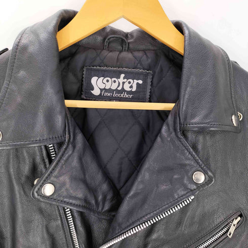 SCOOTER fine Leather 裏地キルティング 背面 型押し ダブル ライダース レザージャケット メンズ import:L