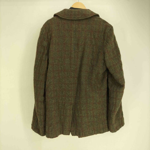 コムデギャルソンオム COMME des GARCONS HOMME AD2004 04AW ウール ダブル マーブル チェック ピーコート 裏地ストライプ メンズ JPN:S