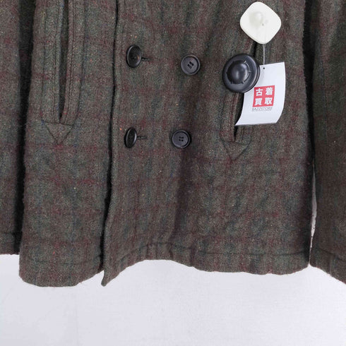 コムデギャルソンオム COMME des GARCONS HOMME AD2004 04AW ウール ダブル マーブル チェック ピーコート 裏地ストライプ メンズ JPN:S