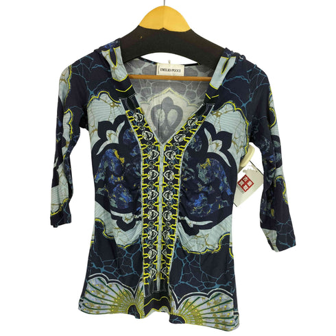 エミリオプッチ EMILIO PUCCI イタリア製 総柄 レーヨン Vネック カットソー レディース FR:36