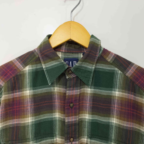 ギャップ Gap 90S 紺タグ マドラスチェック レギュラーカラーフランネルL/Sシャツ メンズ import:S