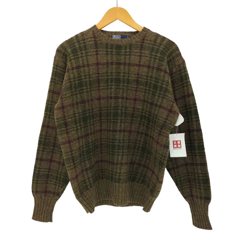 ポロバイラルフローレン Polo by RALPH LAUREN 90S WOOL 100% チェック プルオーバー ウール ニット ポニー無し メンズ import:M