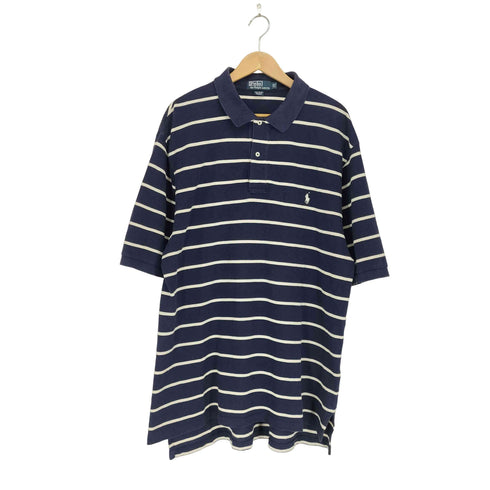 ポロバイラルフローレン Polo by RALPH LAUREN 90s ボーダー柄 ポニー刺繍ポロシャツ メンズ XLT TALL