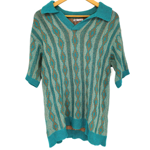 ザラ ZARA クロシェ編み ポロシャツ メンズ import:L