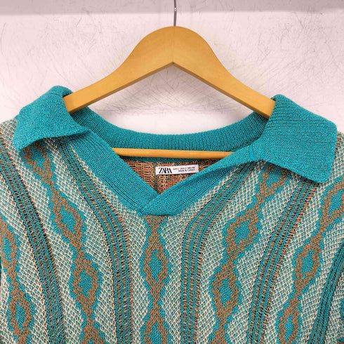 ザラ ZARA クロシェ編み ポロシャツ メンズ import:L