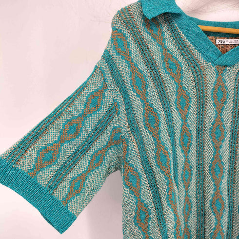 ザラ ZARA クロシェ編み ポロシャツ メンズ import:L