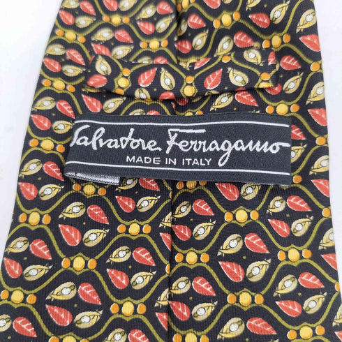 サルヴァトーレフェラガモ Salvatore Ferragamo リーフ総柄デザイン シルク ネクタイ メンズ