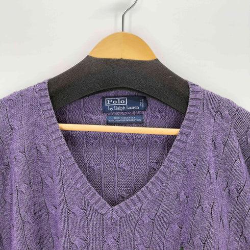 ポロバイラルフローレン Polo by RALPH LAUREN TUSSAH SILK 100% スモールポニー刺繍 Vネックケーブルニット メンズ