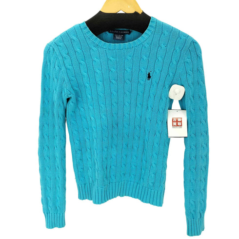 ラルフローレン RALPH LAUREN 90S ポニー刺繍 ケーブル編み コットン ニット セーター レディース import:XS
