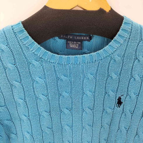 ラルフローレン RALPH LAUREN 90S ポニー刺繍 ケーブル編み コットン ニット セーター レディース import:XS