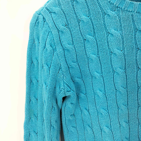 ラルフローレン RALPH LAUREN 90S ポニー刺繍 ケーブル編み コットン ニット セーター レディース import:XS