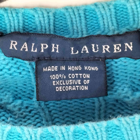 ラルフローレン RALPH LAUREN 90S ポニー刺繍 ケーブル編み コットン ニット セーター レディース import:XS