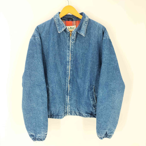 エルエルビーン L.L.Bean 80S USA製 デニム スイングトップ ジップアップ トラッカージャケット 裏地 タータンチェック チンストラップ メンズ H758