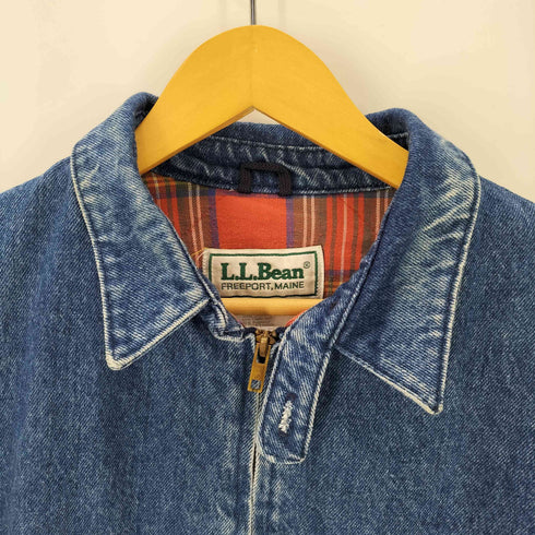 エルエルビーン L.L.Bean 80S USA製 デニム スイングトップ ジップアップ トラッカージャケット 裏地 タータンチェック チンストラップ メンズ H758