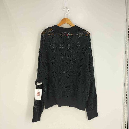 メゾンスペシャル MAISON SPECIAL 22SS コードヤーンアーガイルパッチワークレース編みプライムオーバークルーネックニットプルオーバー メンズ JPN:1