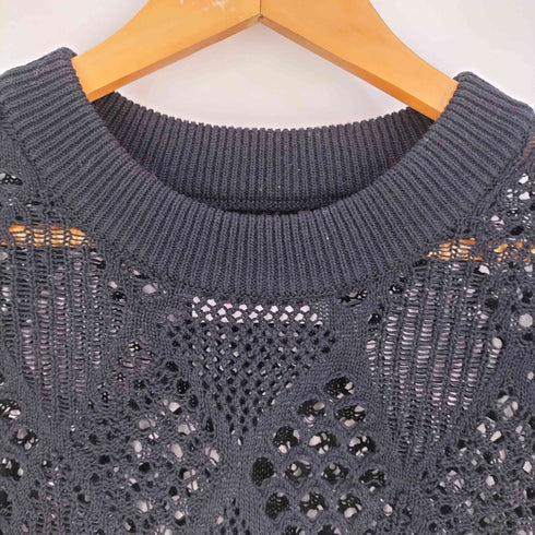 メゾンスペシャル MAISON SPECIAL 22SS コードヤーンアーガイルパッチワークレース編みプライムオーバークルーネックニットプルオーバー メンズ JPN:1