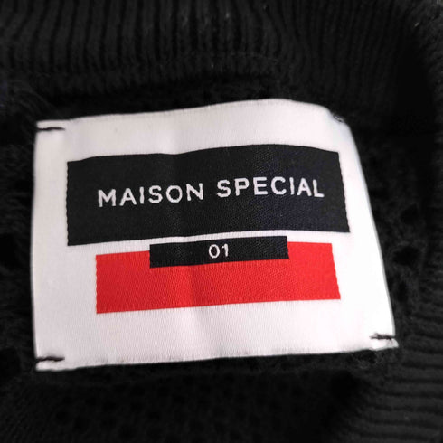 メゾンスペシャル MAISON SPECIAL 22SS コードヤーンアーガイルパッチワークレース編みプライムオーバークルーネックニットプルオーバー メンズ JPN:1