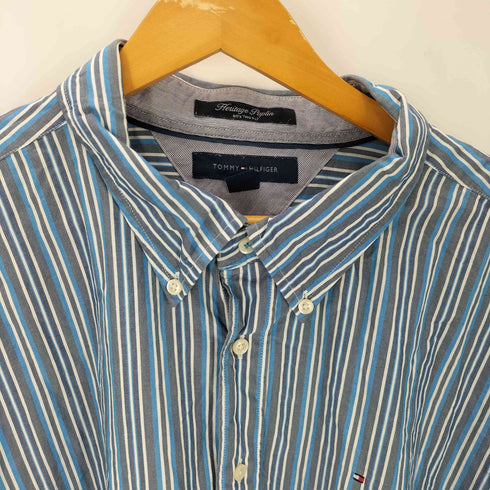 トミーヒルフィガー TOMMY HILFIGER 80s TWO PLY コットン ボタンダウン マルチ ストライプ L/S シャツ ビックサイズ メンズ XXL