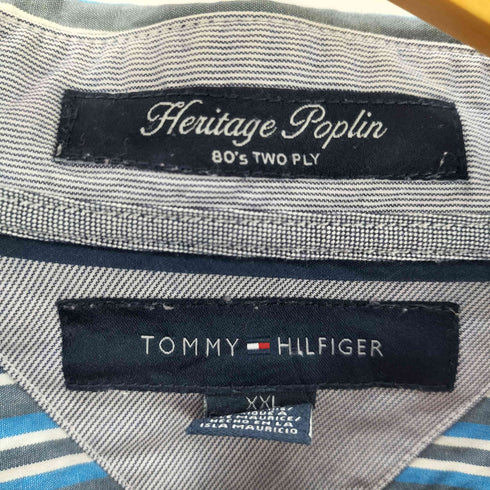 トミーヒルフィガー TOMMY HILFIGER 80s TWO PLY コットン ボタンダウン マルチ ストライプ L/S シャツ ビックサイズ メンズ XXL