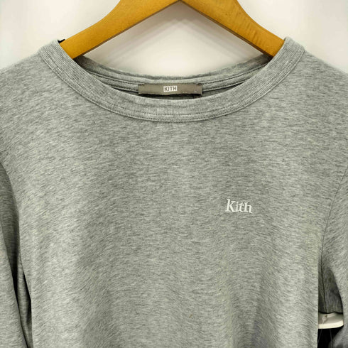 キス KITH ワンポイントロゴ刺繍 クルーネック クロップド 長袖Tシャツ カットソー レディース L