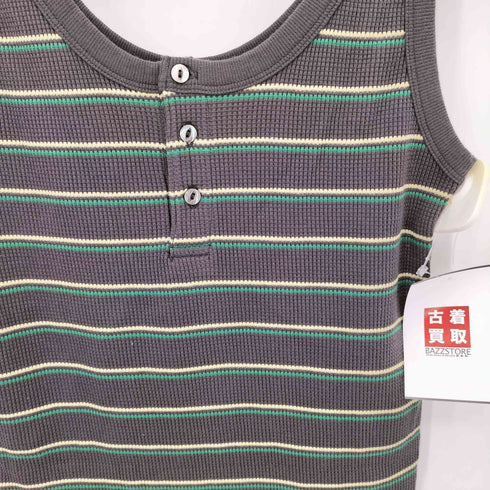 フリークスストア FREAKS STORE ワッフル 2Way ボーダー柄デザイン ネコ目ボタン ヘンリーネック タンクトップ レディース F