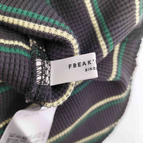 フリークスストア FREAKS STORE ワッフル 2Way ボーダー柄デザイン ネコ目ボタン ヘンリーネック タンクトップ レディース F
