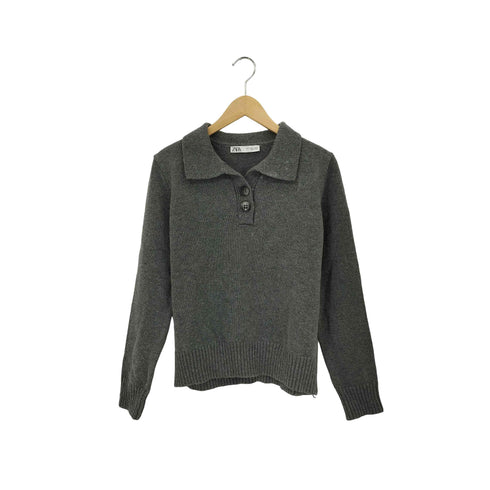ザラ ZARA BUTTONED KNIT POLO SHIRT ニットポロ レディース import:M
