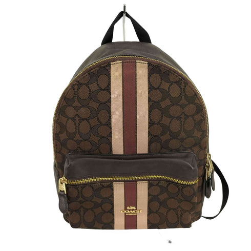 コーチ COACH シグネチャージャガードストライプミディアム チャーリーバックバッグ レディース