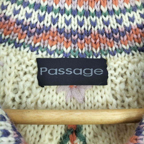 Passage ウール フリンジ ハート 花 マルチパターン カーディガン レディース JPN:9号